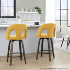 Ava Upholstered 26" Fixed-Height Counter Stool - Set of 2 - Walnut Glazed Wood, Yellow Fabric, Black Metal