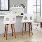 Ava Upholstered 26" Fixed-Height Counter Stool - Set of 2 - Walnut Wood, Snow White Fabric, Chrome Metal