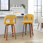 Ava Upholstered 26" Fixed-Height Counter Stool - Set of 2 - Walnut Wood, Yellow Fabric, Chrome Metal