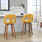 Ava Upholstered 26" Fixed-Height Counter Stool - Set of 2 - Walnut Wood, Yellow Fabric, Chrome Metal