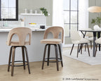 Ava Upholstered 26" Fixed-Height Counter Stool - Set of 2 - Walnut Glazed Wood, Taupe Velvet, Black Metal