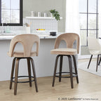 Ava Upholstered 26" Fixed-Height Counter Stool - Set of 2 - Walnut Glazed Wood, Taupe Velvet, Black Metal