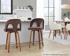 Ava Upholstered 26" Fixed-Height Counter Stool - Set of 2 - Walnut Wood, Espresso Velvet, Chrome Metal