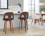 Ava Upholstered 26" Fixed-Height Counter Stool - Set of 2 - Walnut Wood, Espresso Velvet, Chrome Metal