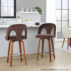 Ava Upholstered 26" Fixed-Height Counter Stool - Set of 2 - Walnut Wood, Espresso Velvet, Chrome Metal