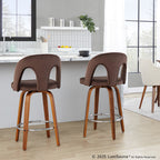 Ava Upholstered 26" Fixed-Height Counter Stool - Set of 2 - Walnut Wood, Espresso Velvet, Chrome Metal