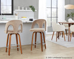 Ava Upholstered 26" Fixed-Height Counter Stool - Set of 2 - Walnut Wood, Taupe Velvet, Chrome Metal