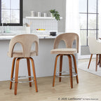 Ava Upholstered 26" Fixed-Height Counter Stool - Set of 2 - Walnut Wood, Taupe Velvet, Chrome Metal