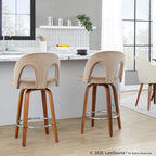 Ava Upholstered 26" Fixed-Height Counter Stool - Set of 2 - Walnut Wood, Taupe Velvet, Chrome Metal