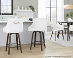 Hannah 26" Fixed-Height Counter Stool - Set of 2 - Walnut Glazed Wood, White PU, Gold Metal, Black Metal