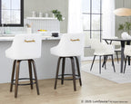 Hannah 26" Fixed-Height Counter Stool - Set of 2 - Walnut Glazed Wood, White PU, Gold Metal, Black Metal