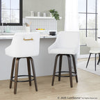 Hannah 26" Fixed-Height Counter Stool - Set of 2 - Walnut Glazed Wood, White PU, Gold Metal, Black Metal