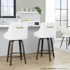 Hannah 26" Fixed-Height Counter Stool - Set of 2 - Walnut Glazed Wood, White PU, Gold Metal, Black Metal