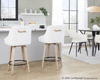 Hannah 26" Fixed-Height Counter Stool - Set of 2 - Whitewashed Wood, White PU, Gold Metal, Black Metal