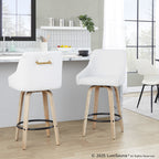 Hannah 26" Fixed-Height Counter Stool - Set of 2 - Whitewashed Wood, White PU, Gold Metal, Black Metal