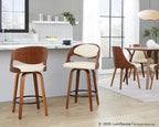 Pino 26" Fixed-Height Counter Stool - Set of 2 - Walnut Wood, Cream PU, Black Metal