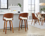 Pino 26" Fixed-Height Counter Stool - Set of 2 - Walnut Wood, Cream PU, Black Metal