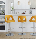 Ava Upholstered Adjustable Barstool - Set of 2 - Chrome Metal, Yellow Fabric