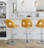 Ava Upholstered Adjustable Barstool - Set of 2 - Chrome Metal, Yellow Fabric