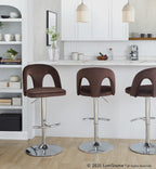 Ava Upholstered Adjustable Barstool - Set of 2 - Chrome Metal, Espresso Velvet