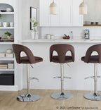 Ava Upholstered Adjustable Barstool - Set of 2 - Chrome Metal, Espresso Velvet