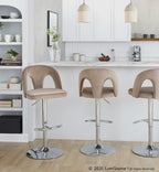 Ava Upholstered Adjustable Barstool - Set of 2 - Chrome Metal, Taupe Velvet