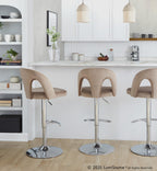 Ava Upholstered Adjustable Barstool - Set of 2 - Chrome Metal, Taupe Velvet
