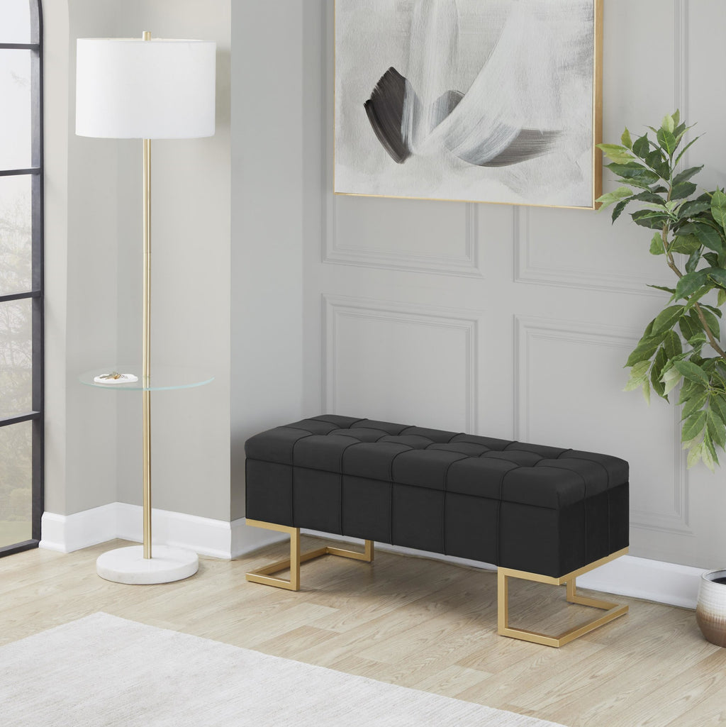 Midas Storage Bench - Gold Metal, Black Velvet