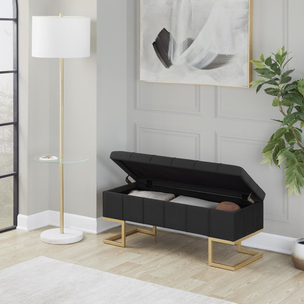Midas Storage Bench - Gold Metal, Black Velvet