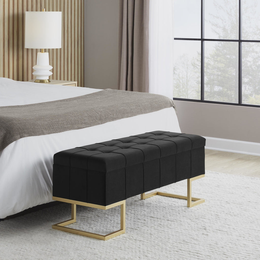 Midas Storage Bench - Gold Metal, Black Velvet