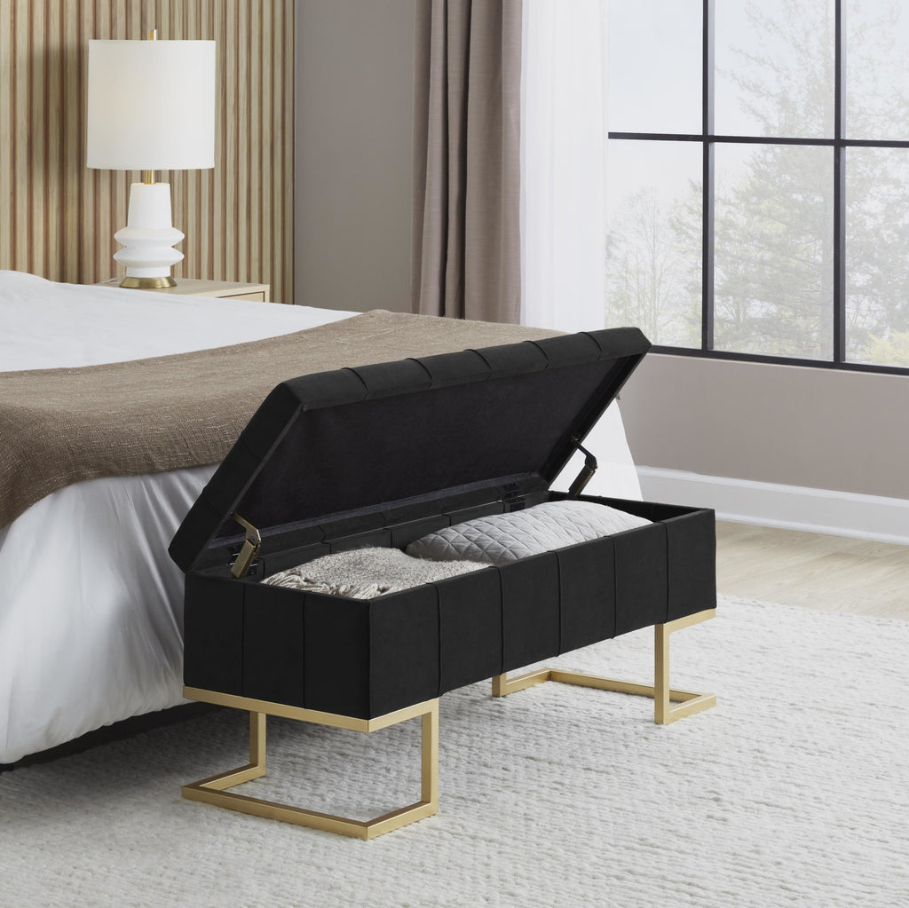 Midas Storage Bench - Gold Metal, Black Velvet