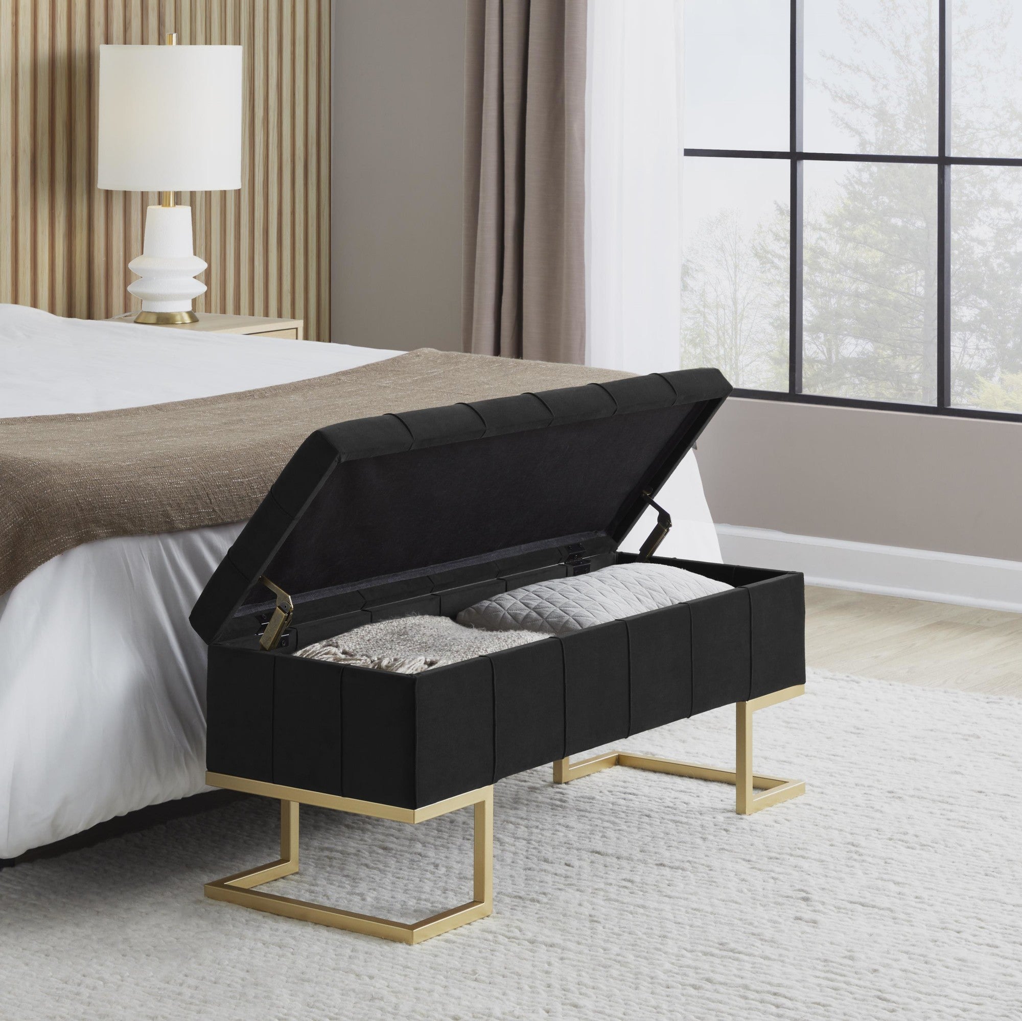 Midas Storage Bench - Gold Metal, Black Velvet