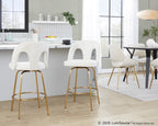 Ava Upholstered 26" Fixed-Height Counter Stool - Set of 2 - Gold Metal, Snow White Fabric