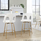 Ava Upholstered 26" Fixed-Height Counter Stool - Set of 2 - Gold Metal, Snow White Fabric