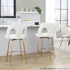 Ava Upholstered 26" Fixed-Height Counter Stool - Set of 2 - Gold Metal, Snow White Fabric