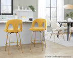 Ava Upholstered 26" Fixed-Height Counter Stool - Set of 2 - Gold Metal, Yellow Fabric