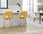 Ava Upholstered 26" Fixed-Height Counter Stool - Set of 2 - Gold Metal, Yellow Fabric