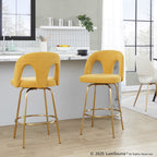 Ava Upholstered 26" Fixed-Height Counter Stool - Set of 2 - Gold Metal, Yellow Fabric