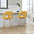 Ava Upholstered 26" Fixed-Height Counter Stool - Set of 2 - Gold Metal, Yellow Fabric