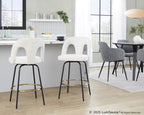 Ava Upholstered 26" Fixed-Height Counter Stool - Set of 2 - Black Metal, Snow White Fabric, Gold Metal