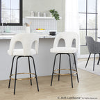 Ava Upholstered 26" Fixed-Height Counter Stool - Set of 2 - Black Metal, Snow White Fabric, Gold Metal