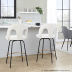 Ava Upholstered 26" Fixed-Height Counter Stool - Set of 2 - Black Metal, Snow White Fabric, Gold Metal