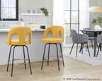 Ava Upholstered 26" Fixed-Height Counter Stool - Set of 2 - Black Metal, Yellow Fabric, Gold Metal