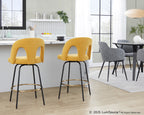 Ava Upholstered 26" Fixed-Height Counter Stool - Set of 2 - Black Metal, Yellow Fabric, Gold Metal