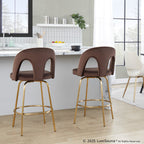 Ava Upholstered 26" Fixed-Height Counter Stool - Set of 2 - Gold Metal, Espresso Velvet