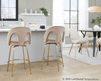 Ava Upholstered 26" Fixed-Height Counter Stool - Set of 2 - Gold Metal, Taupe Velvet