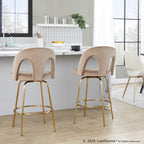 Ava Upholstered 26" Fixed-Height Counter Stool - Set of 2 - Gold Metal, Taupe Velvet