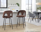 Ava Upholstered 26" Fixed-Height Counter Stool - Set of 2 - Black Metal, Espresso Velvet, Gold Metal