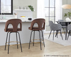 Ava Upholstered 26" Fixed-Height Counter Stool - Set of 2 - Black Metal, Espresso Velvet, Gold Metal