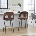 Ava Upholstered 26" Fixed-Height Counter Stool - Set of 2 - Black Metal, Espresso Velvet, Gold Metal
